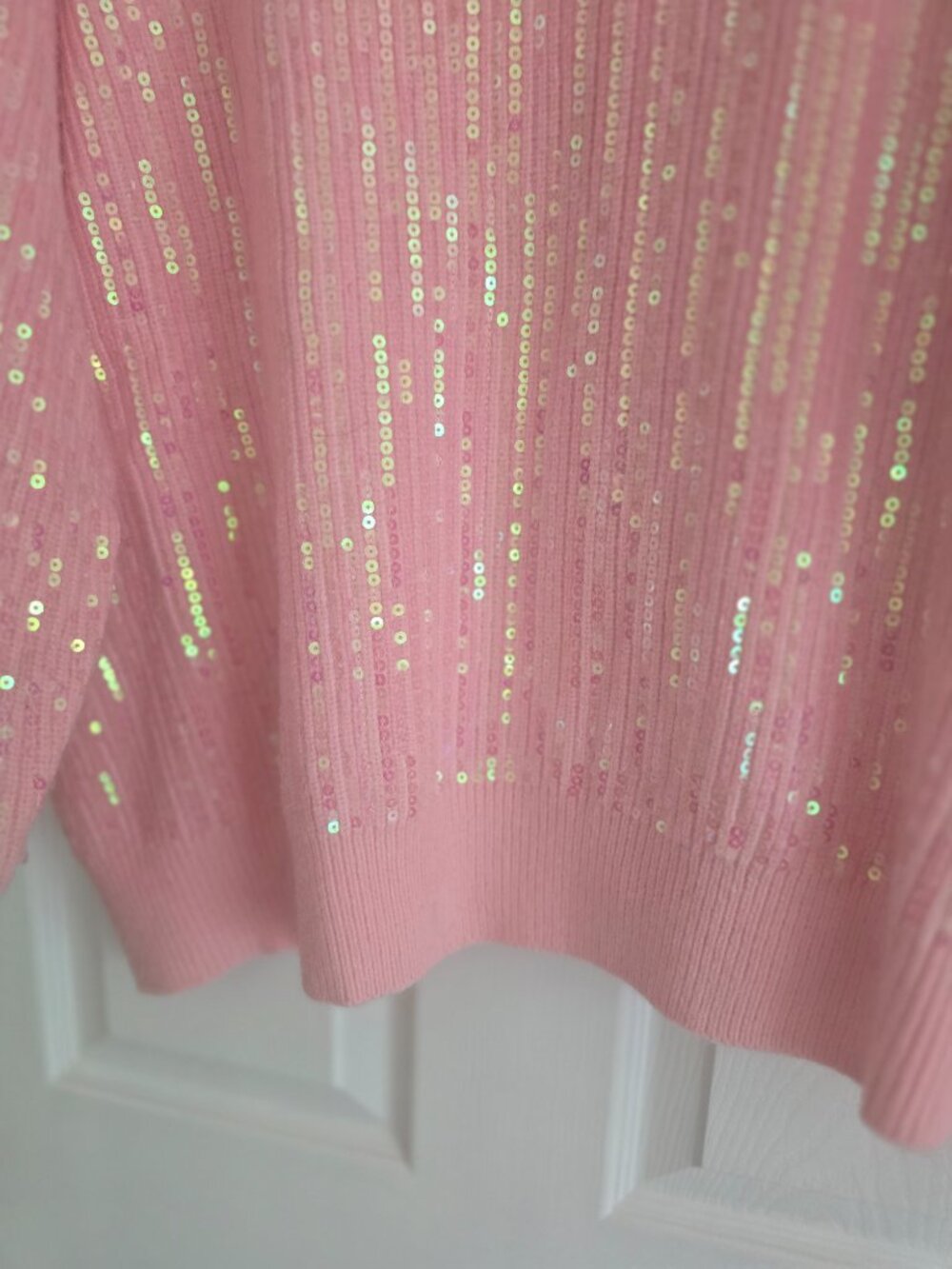Anthropologie Cotton Candy Pink Sequin Sweater Gorgeous 2x - Picture 2 of 3